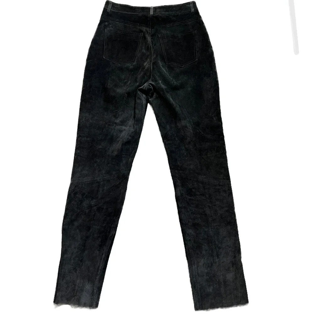 Vintage Shirley France 100% Leather Black Suede Pants Women Size 12 Straight Leg